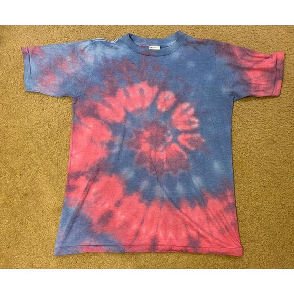VTG Single Stitch Pink Blue Tie Dye Short Sleeve T Shirt Made In USA Size Medium - Picture 1 of 6